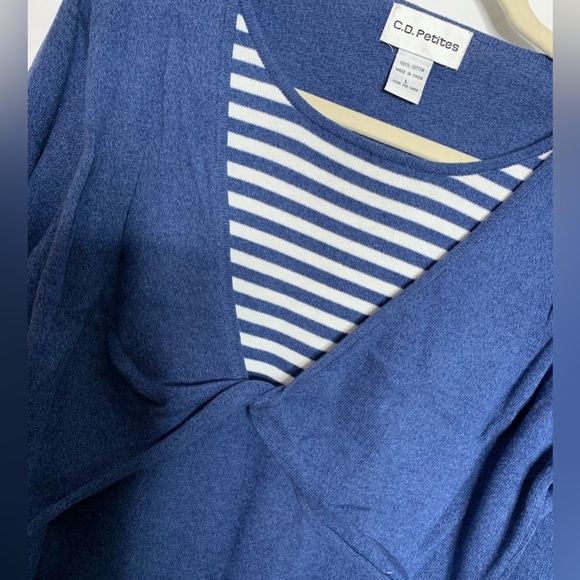 3/$20 C.D. Petites Women's Size Large Striped Twist Front Cotton Sweater - Picture 4 of 10